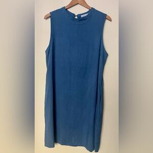 Valentina Naldi Linen Blend Midi Dress Women’s L Italian Made Blue Shift Pocket
